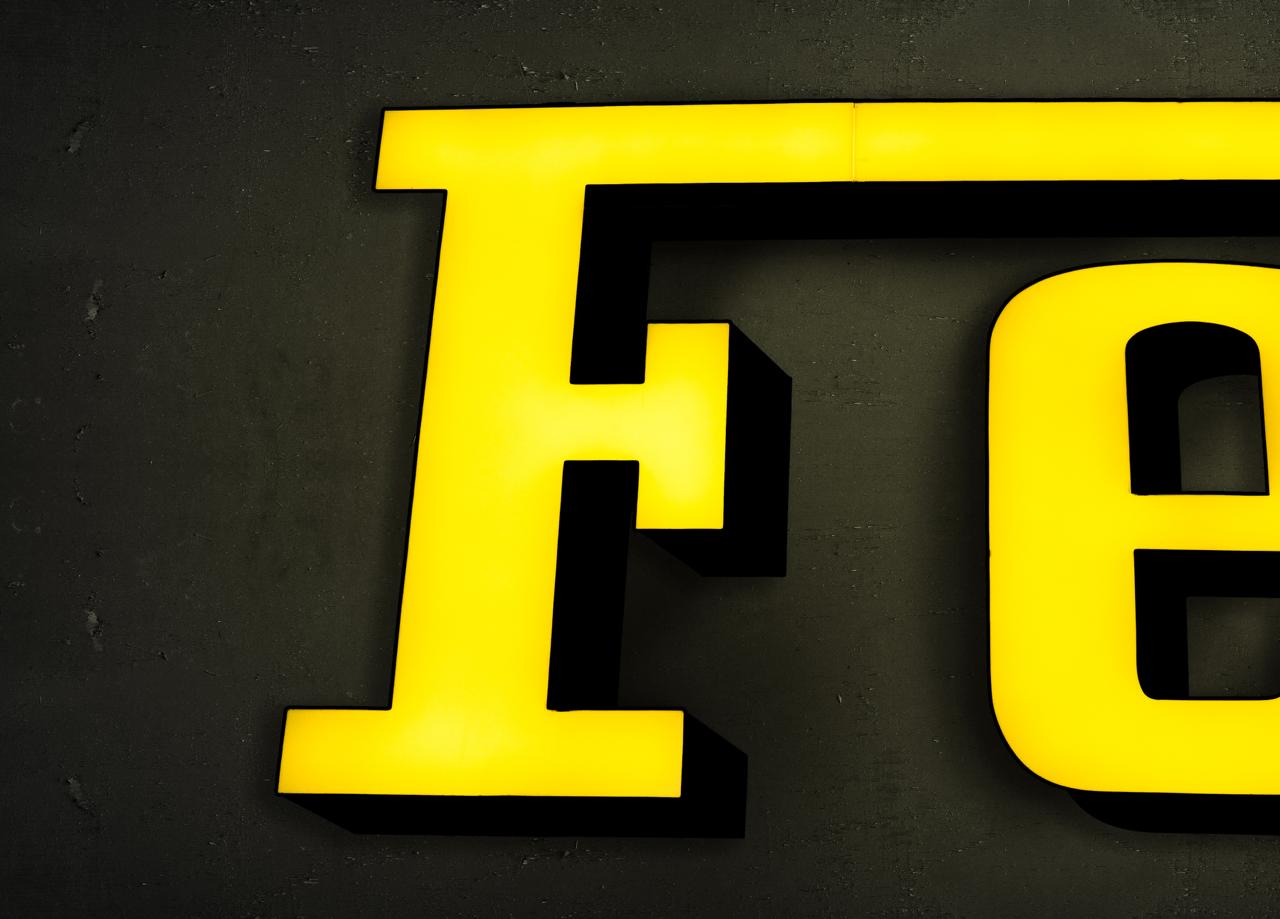 Monumental Ferrari dealer sign — left letter detail